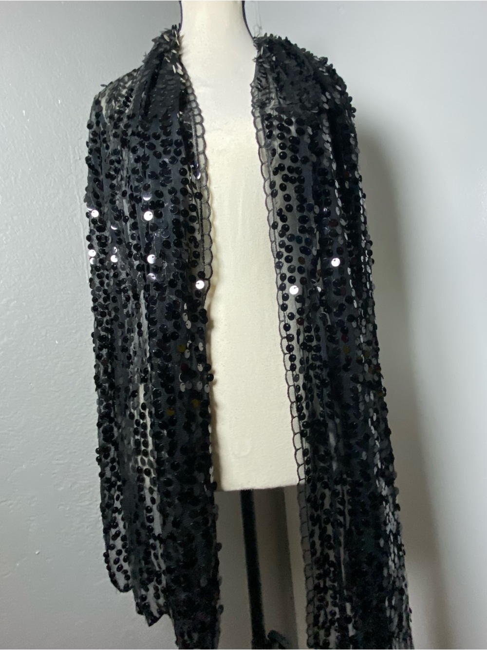 Y2K Black Sequin Large Rectangle Scarf